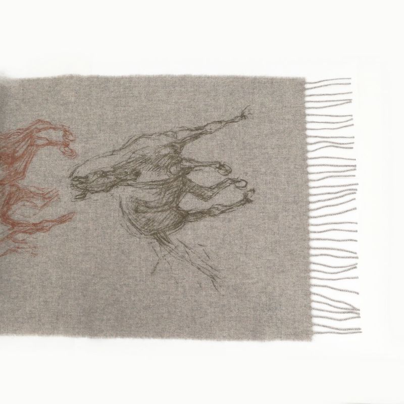 Hermes Muffler - Gallop Pirouette Gray - 100% Cashmere Cleaned Accessori