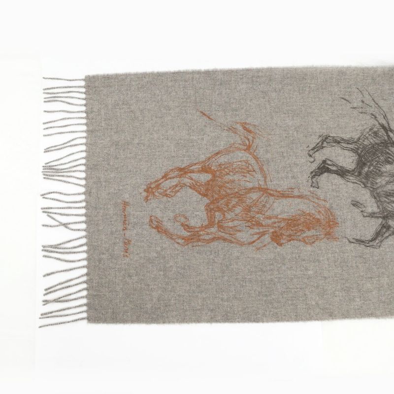 Hermes Muffler - Gallop Pirouette Gray - 100% Cashmere Cleaned Accessori