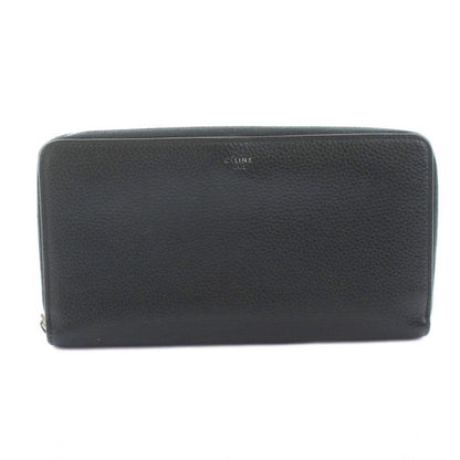 Celine Long Wallet Round Zipper Leather Coin Purse Black Ku • OH