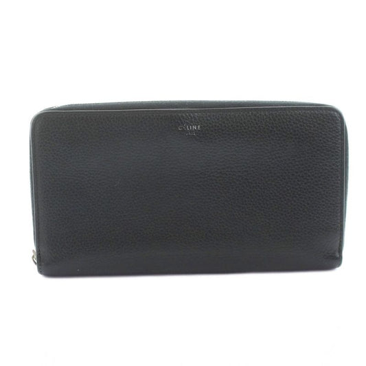 Celine Long Wallet Round Zipper Leather Coin Purse Black Ku • OH