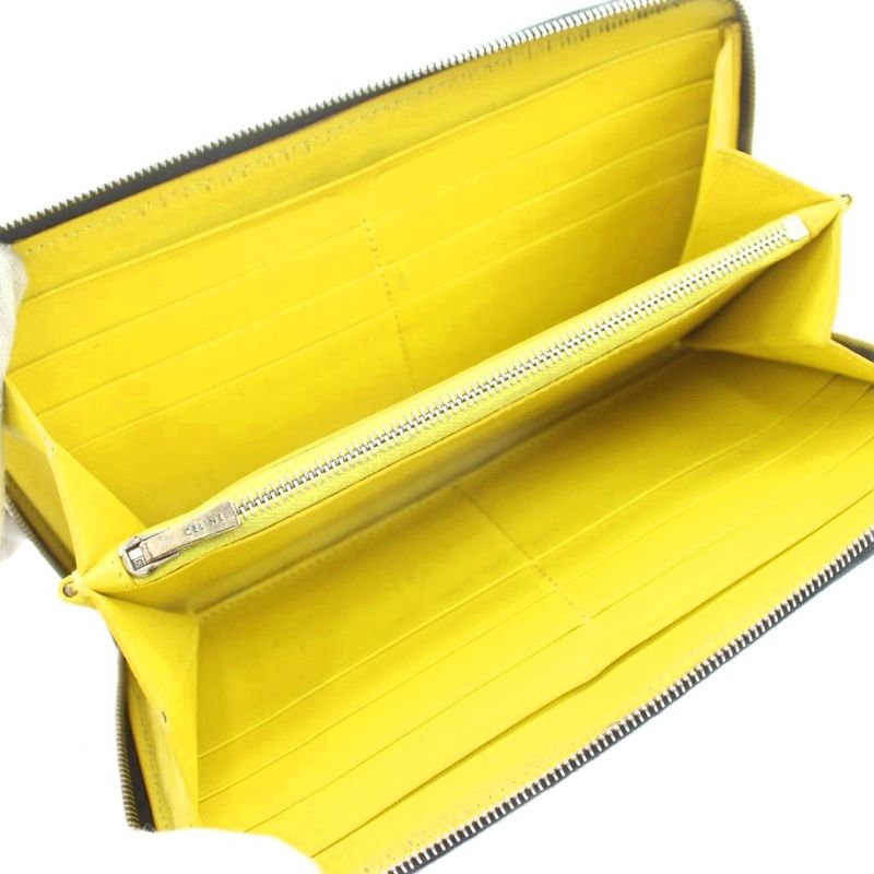 Celine Long Wallet Round Zipper Leather Coin Purse Black Ku • OH