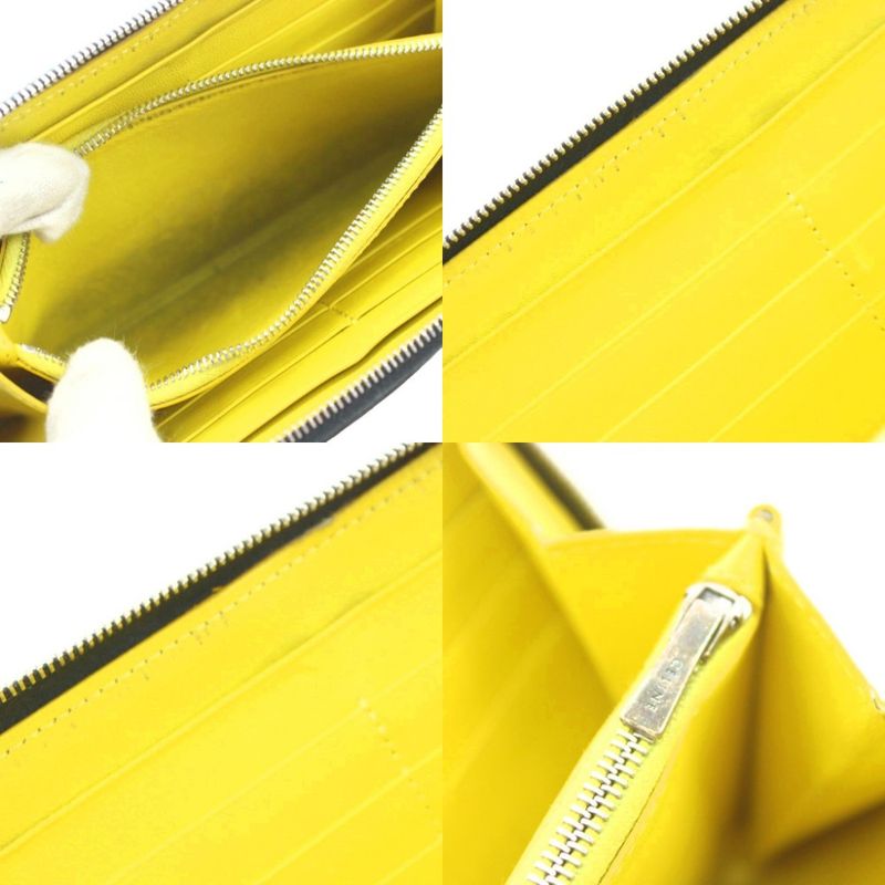 Celine Long Wallet Round Zipper Leather Coin Purse Black Ku • OH