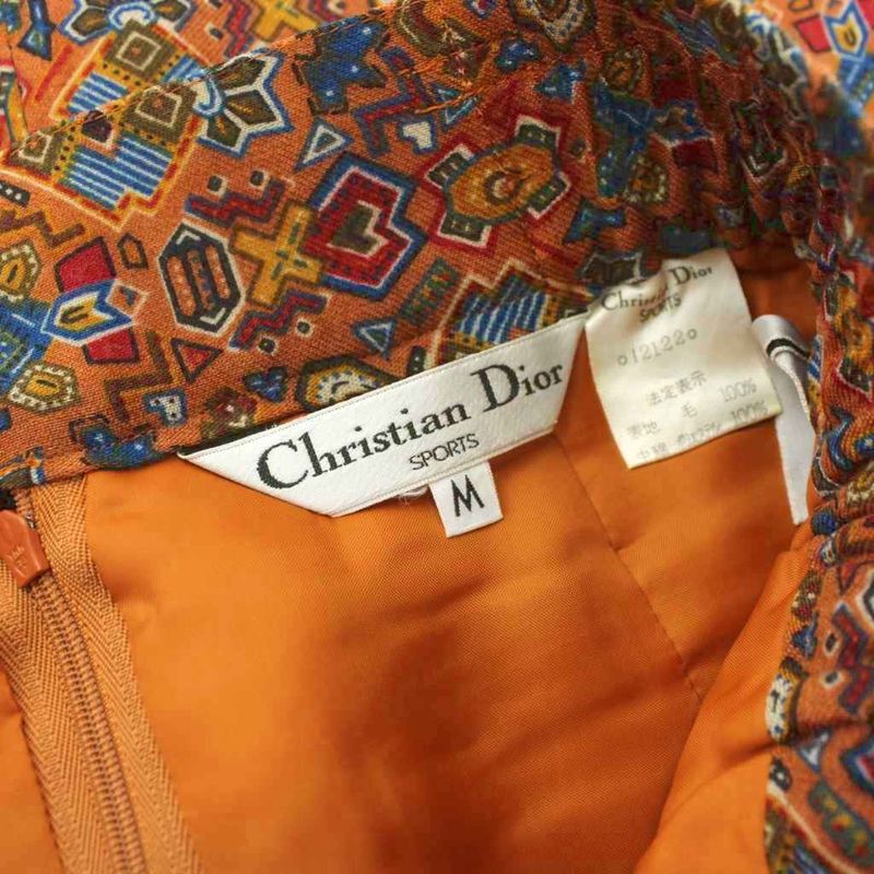 Christian Dior Sport Tight Skirt Mini Filling Wool M Brown Multicolor All Over