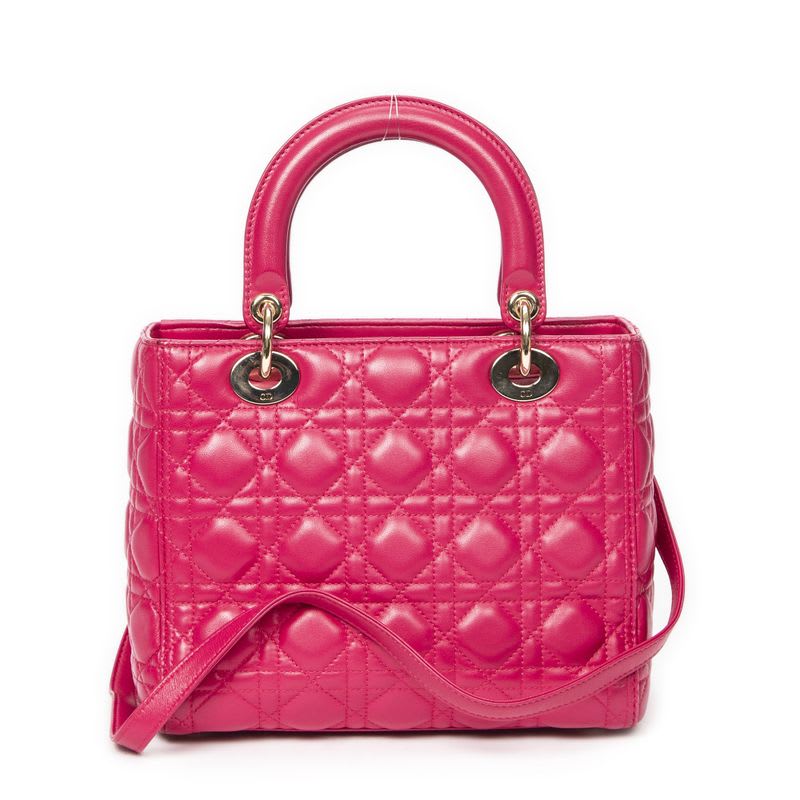 Dior Medium Lady Zip Fuchsia Cannage Lambskin Leather