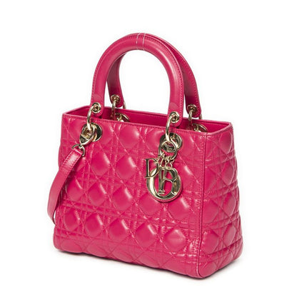 Dior Medium Lady Zip Fuchsia Cannage Lambskin Leather