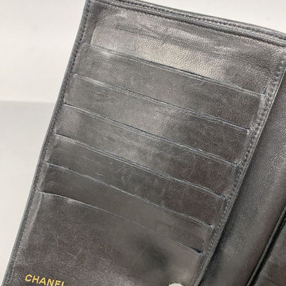 Chanel Long Wallet Lambskin Black Gold Hardware Women's