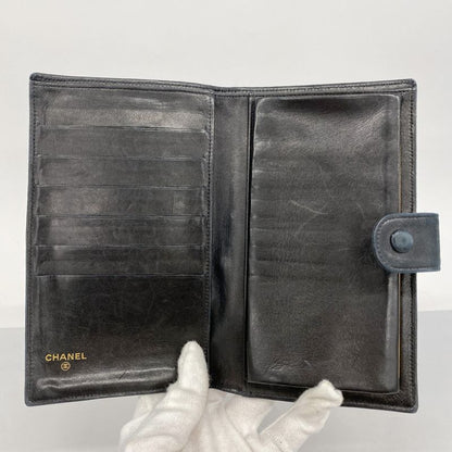 Chanel Long Wallet Lambskin Black Gold Hardware Women's