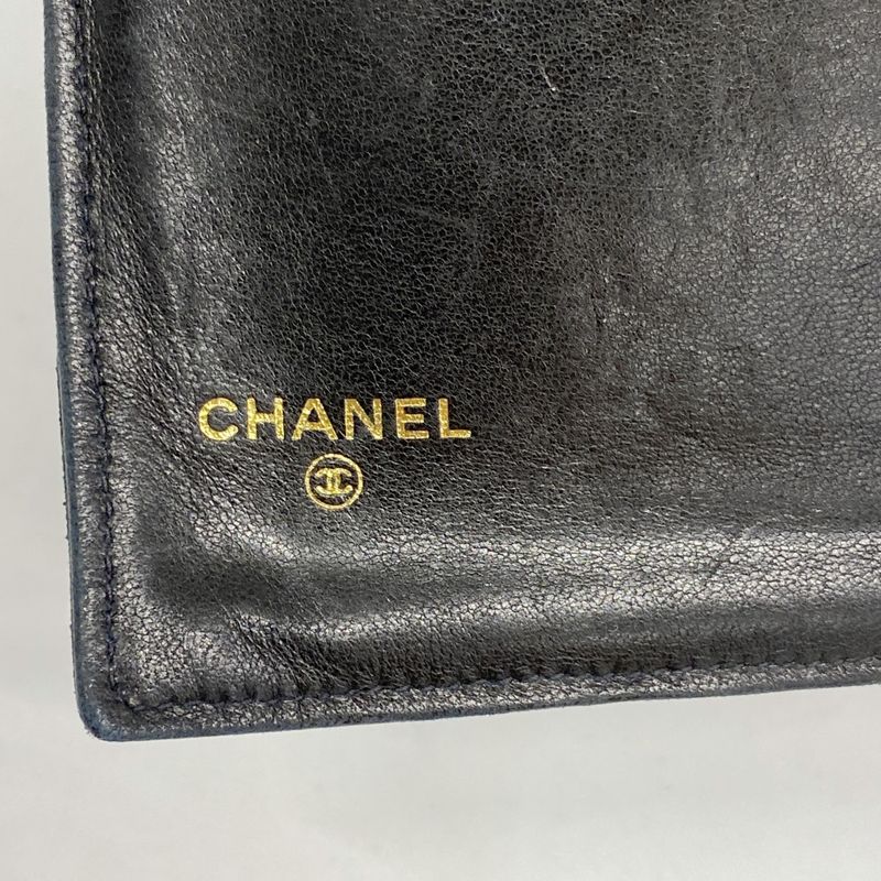 Chanel Long Wallet Lambskin Black Gold Hardware Women's