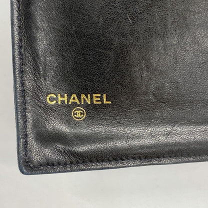 Chanel Long Wallet Lambskin Black Gold Hardware Women's