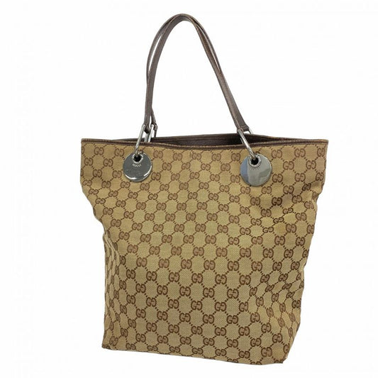 Gucci Tote Bag GG Canvas 120836 Canvas Beige Brown Silver Hardware Women's