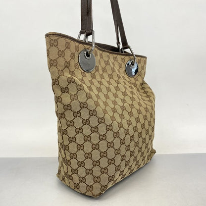 Gucci Tote Bag GG Canvas 120836 Canvas Beige Brown Silver Hardware Women's