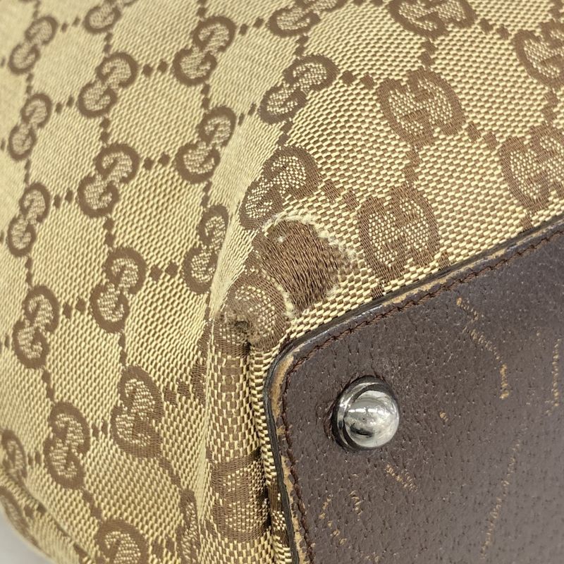 Gucci Tote Bag GG Canvas 120836 Canvas Beige Brown Silver Hardware Women's