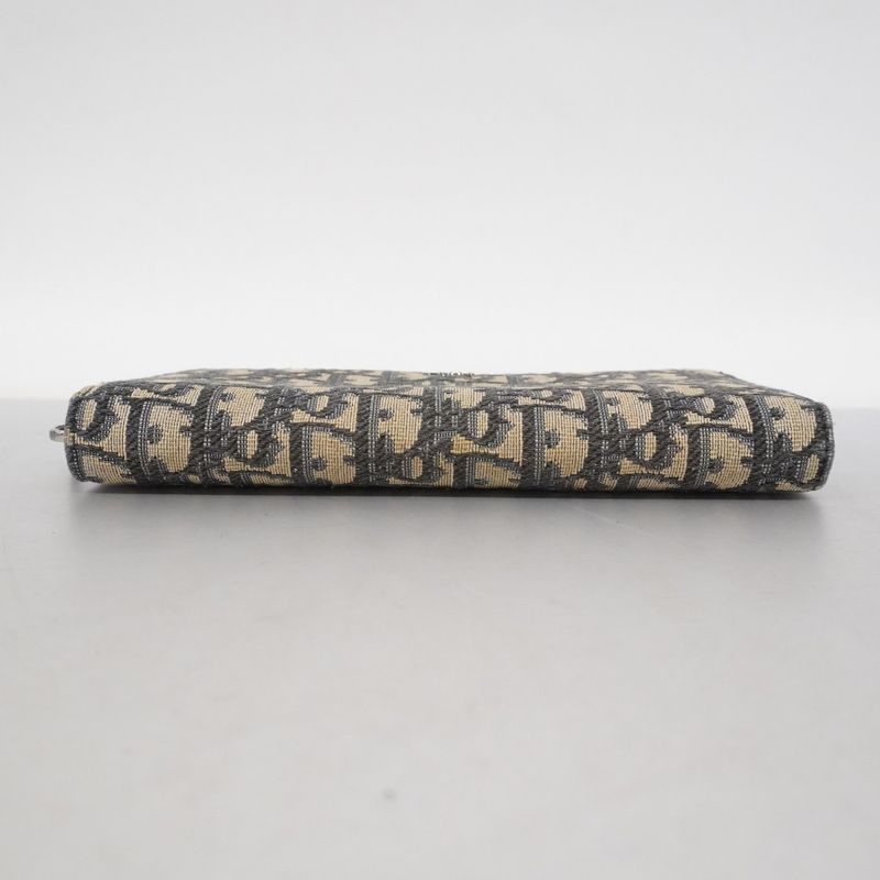 Christian Dior Long Wallet Oblique Canvas Navy Beige Silver Hardware Men's