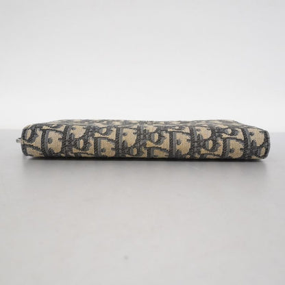 Christian Dior Long Wallet Oblique Canvas Navy Beige Silver Hardware Men's