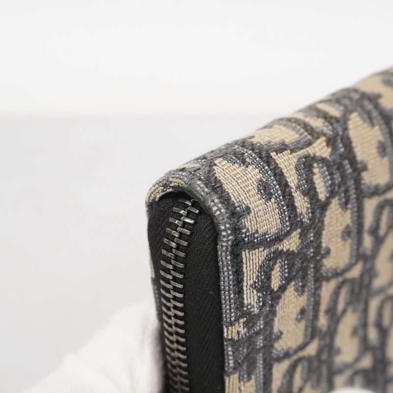 Christian Dior Long Wallet Oblique Canvas Navy Beige Silver Hardware Men's