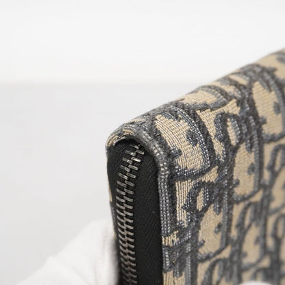 Christian Dior Long Wallet Oblique Canvas Navy Beige Silver Hardware Men's