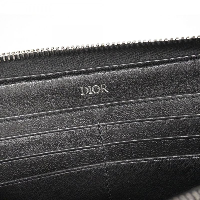 Christian Dior Long Wallet Oblique Canvas Navy Beige Silver Hardware Men's