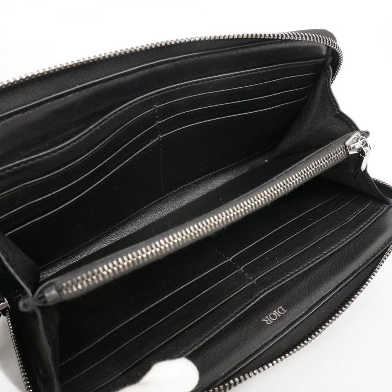 Christian Dior Long Wallet Oblique Canvas Navy Beige Silver Hardware Men's