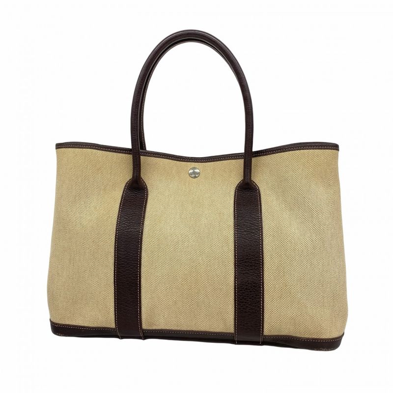 Hermes Tote Bag Garden Party PM Toile Officier Brown Silver Hardware H