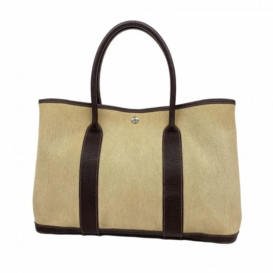 Hermes Tote Bag Garden Party PM Toile Officier Brown Silver Hardware H