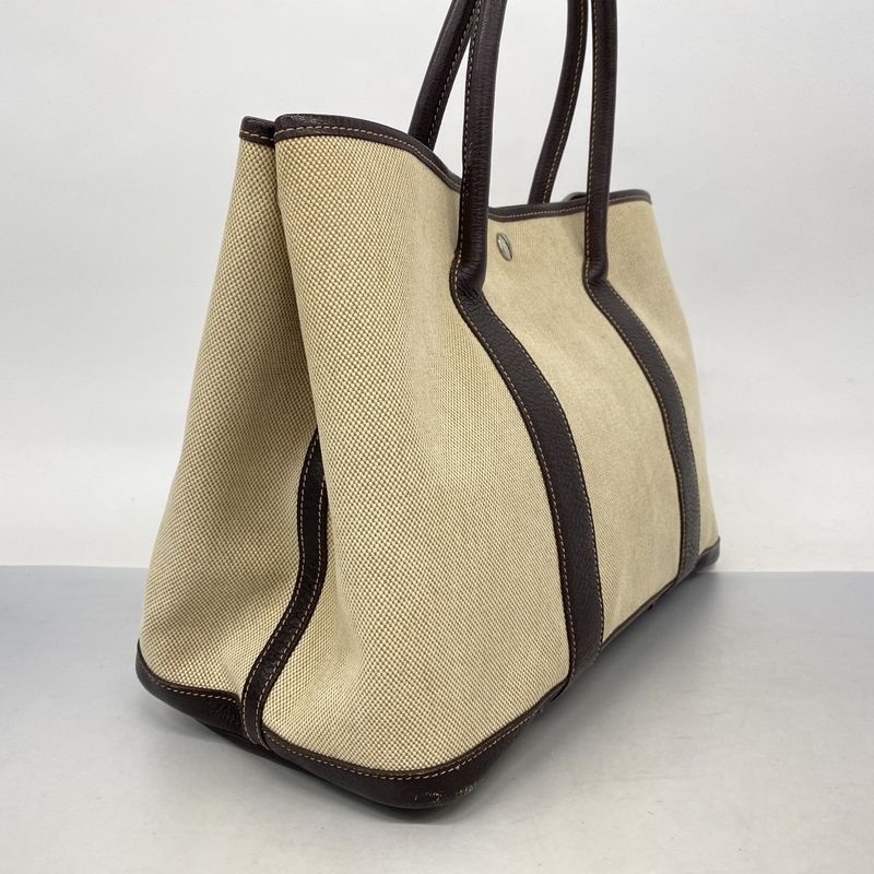 Hermes Tote Bag Garden Party PM Toile Officier Brown Silver Hardware H