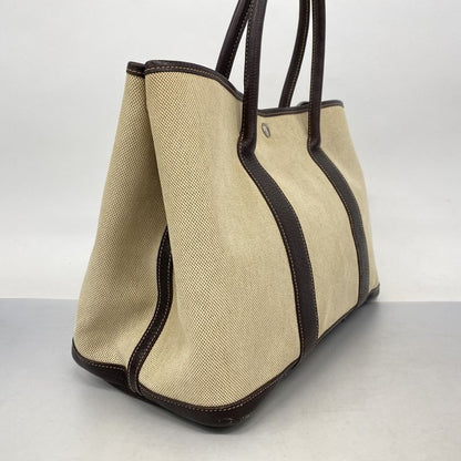 Hermes Tote Bag Garden Party PM Toile Officier Brown Silver Hardware H