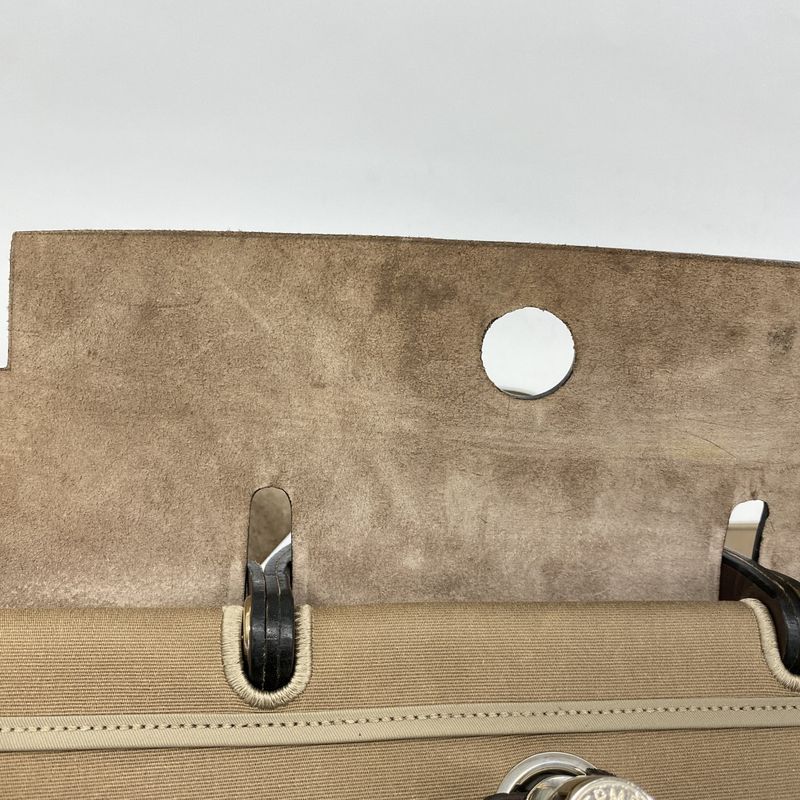 Hermes Handbag Herbag Her Bag Zip MM Toile Officier Brown Silver Hardware P