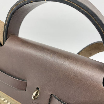 Hermes Handbag Herbag Her Bag Zip MM Toile Officier Brown Silver Hardware P