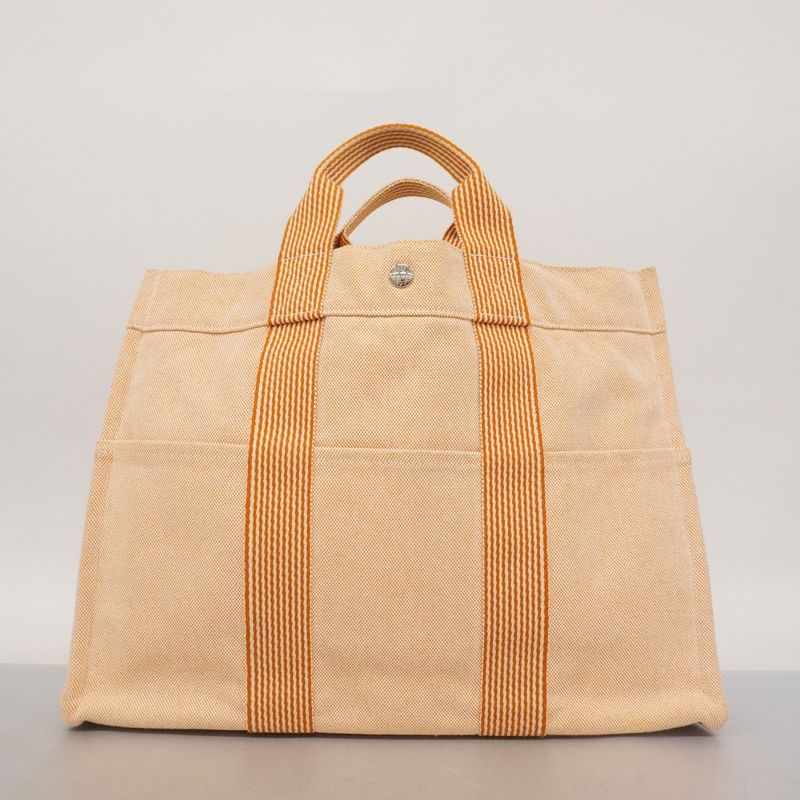 Hermes Tote Bag New Fourre Tout MM Canvas Orange White Silver Hardware Ladies