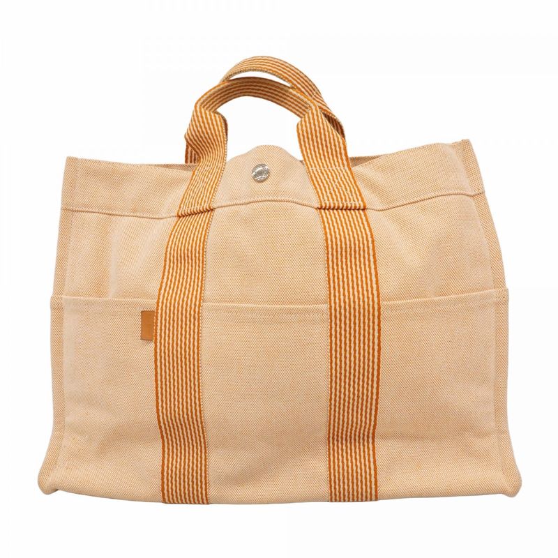 Hermes Tote Bag New Fourre Tout MM Canvas Orange White Silver Hardware Ladies