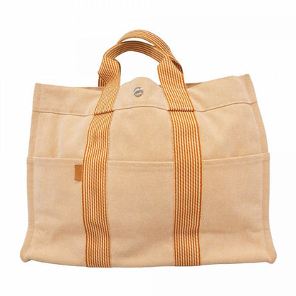 Hermes Tote Bag New Fourre Tout MM Canvas Orange White Silver Hardware Ladies