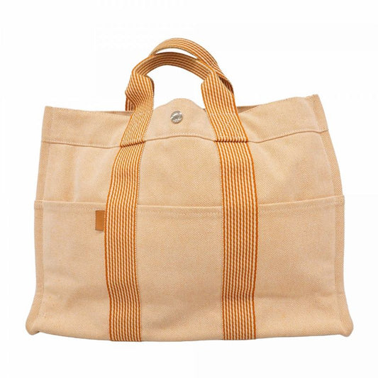 Hermes Tote Bag New Fourre Tout MM Canvas Orange White Silver Hardware Ladies