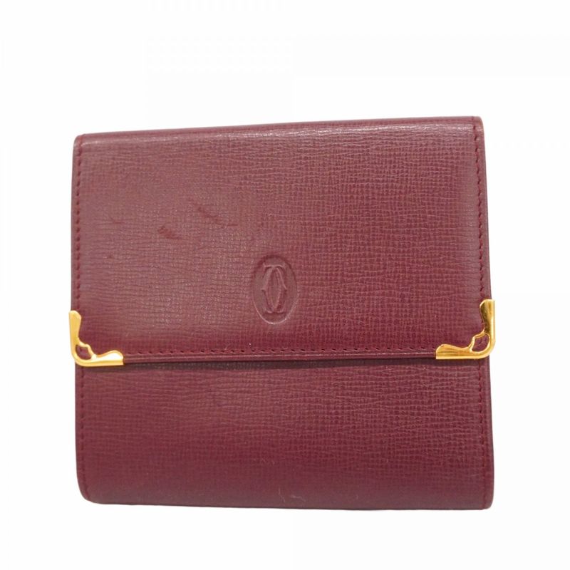 Cartier Trifold Wallet Must Leather Bordeaux Gold Hardware Ladies