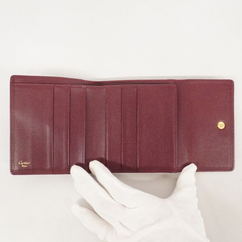 Cartier Trifold Wallet Must Leather Bordeaux Gold Hardware Ladies