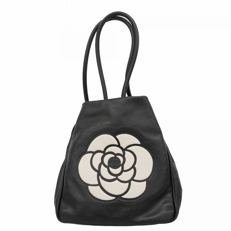 Chanel Tote Bag Camellia Lambskin Black Chien Pangold Hardware Women's