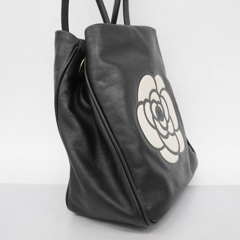 Chanel Tote Bag Camellia Lambskin Black Chien Pangold Hardware Women's