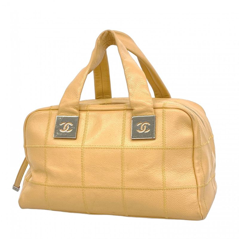 Chanel Handbag Choco Bar Caviar Skin Beige Silver Hardware Women