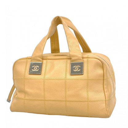 Chanel Handbag Choco Bar Caviar Skin Beige Silver Hardware Women