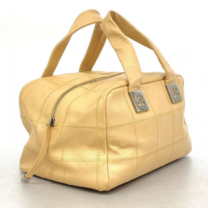 Chanel Handbag Choco Bar Caviar Skin Beige Silver Hardware Women