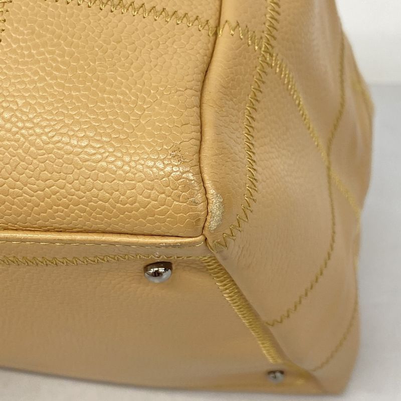 Chanel Handbag Choco Bar Caviar Skin Beige Silver Hardware Women