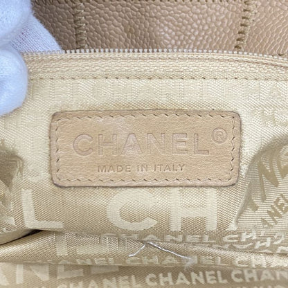 Chanel Handbag Choco Bar Caviar Skin Beige Silver Hardware Women