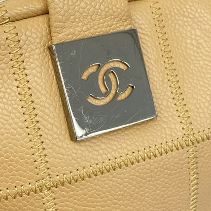 Chanel Handbag Choco Bar Caviar Skin Beige Silver Hardware Women