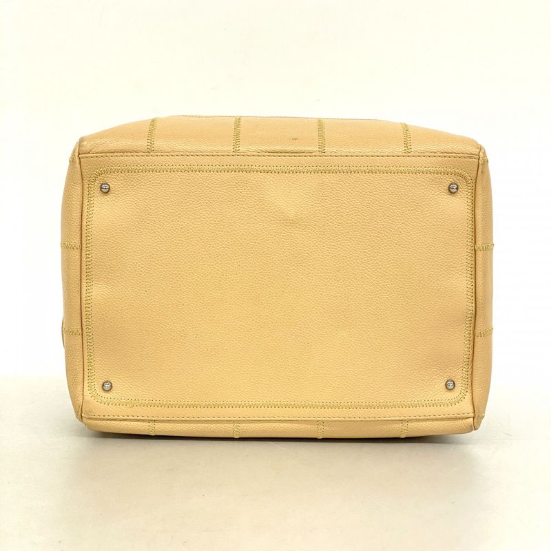 Chanel Handbag Choco Bar Caviar Skin Beige Silver Hardware Women