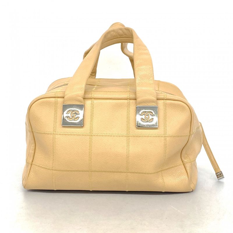 Chanel Handbag Choco Bar Caviar Skin Beige Silver Hardware Women