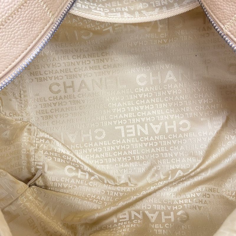 Chanel Handbag Choco Bar Caviar Skin Beige Silver Hardware Women