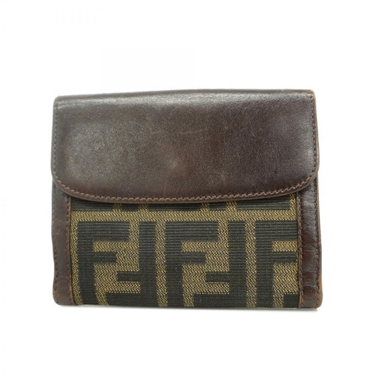 Fendi Wallet Zucca Canvas Brown Silver Hardware Ladies