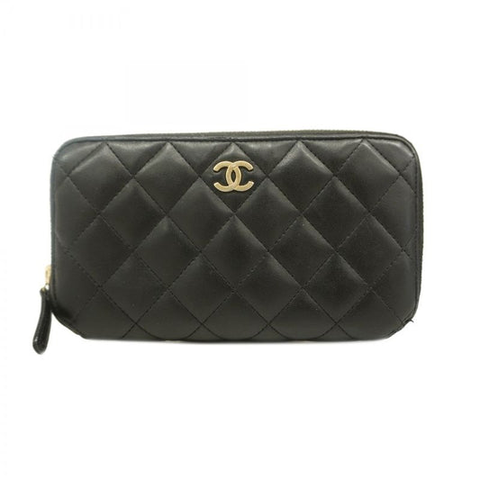 Chanel Long Wallet Matelasse Lambskin Black Chien Pan Gold Hardware Women's