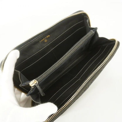 Chanel Long Wallet Matelasse Lambskin Black Chien Pan Gold Hardware Women's