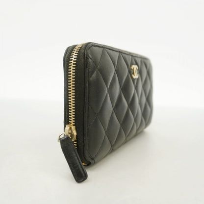 Chanel Long Wallet Matelasse Lambskin Black Chien Pan Gold Hardware Women's