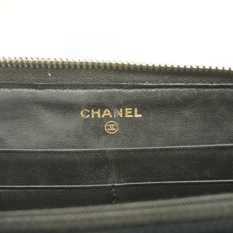 Chanel Long Wallet Matelasse Lambskin Black Chien Pan Gold Hardware Women's